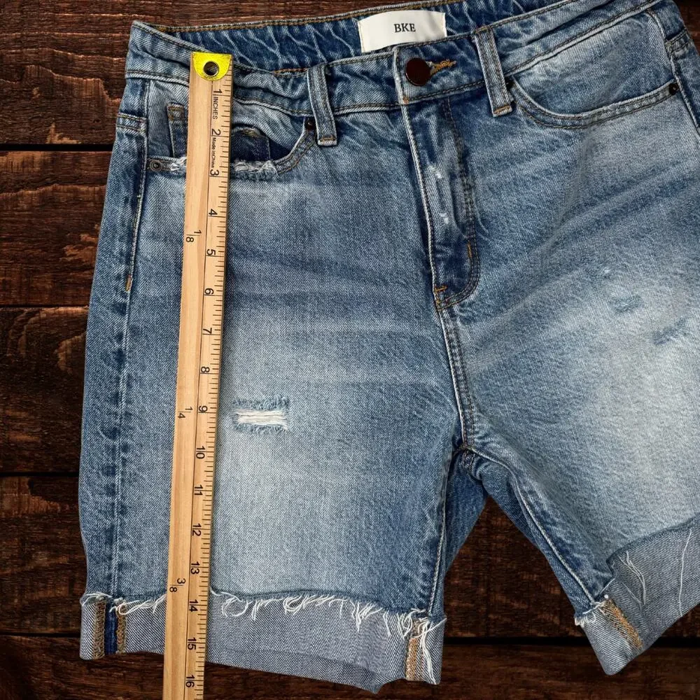 BKE Parker Cuffed High Rise Distressed Bermuda Denim Shorts Size 25